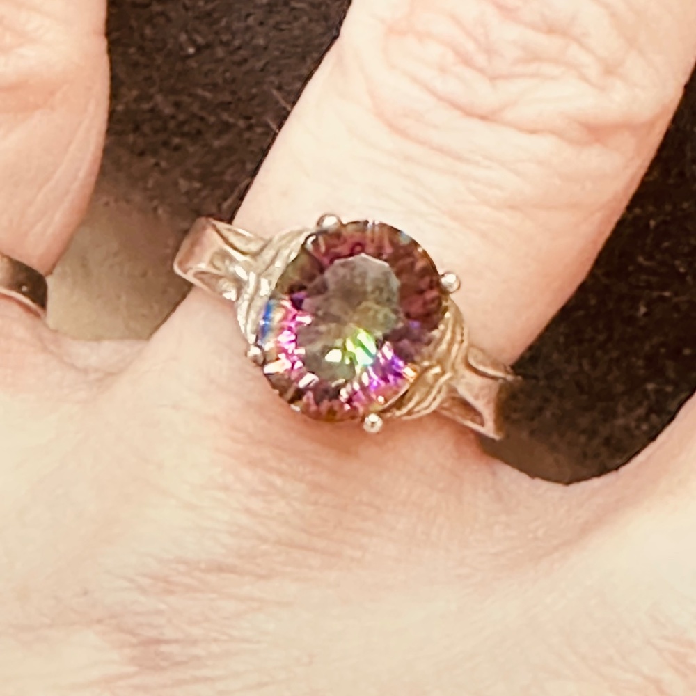 925 Sterling Silver Mystic Topaz Oval Whale Tail Ring Genuine Topaz Enhanced - Picture 10 of 17